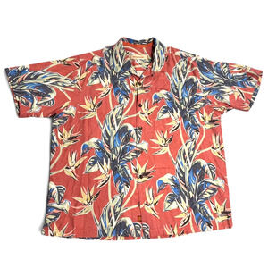 Tommy Bahama Mens Silk Hawaiian Shirt XL Red Floral Tropical Button Up
